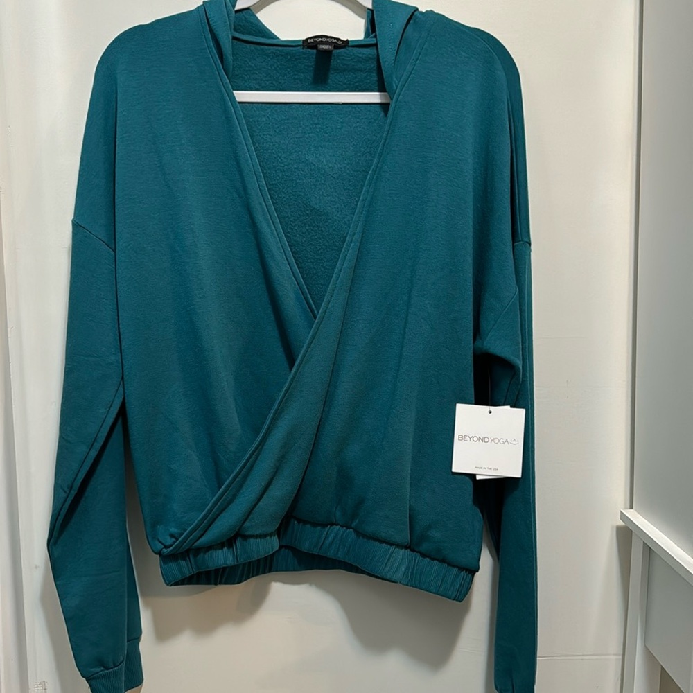 Beyond Yoga Cross Your Heart Hoodie Lunar Teal Size Large